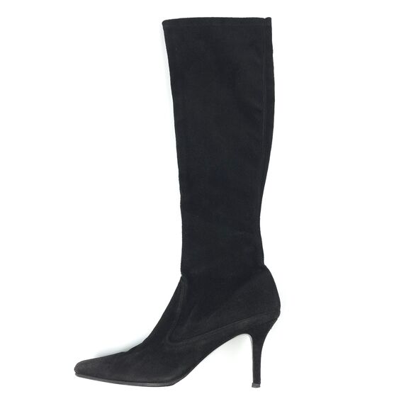 STUART WEITZMAN Knee High Boots Pointed Toe Black Suede Leather 90s Minimal Y2k - Picture 3 of 12